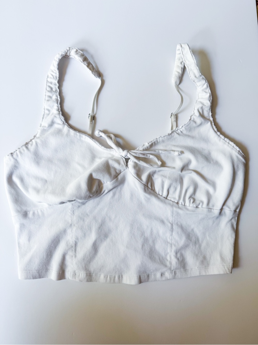 Wild Fable White Tie-Front Cropped Tank Cami Top Smocked Back Size L